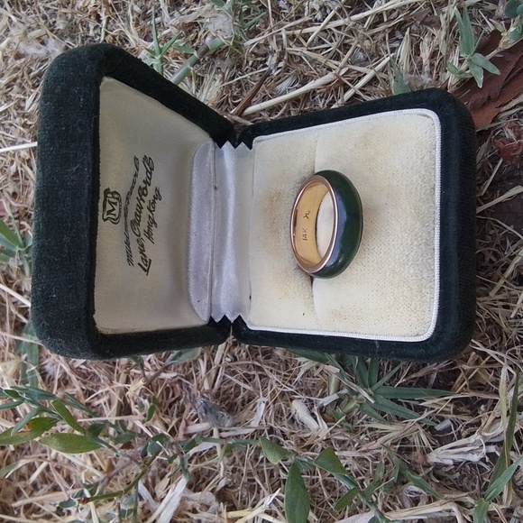 Miki moto,1850's 14kt gold/ jade Hong Kong China wedding ring - Picture 1 of 3